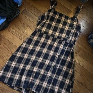 Wild Fable Navy and Tan Plaid Zip-Up Dress